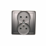 KONTAKT SIMON - Gniazdo wtyczkowe z uziemieniem podwójne, monoblok, 16A, 250V~, zaciski śrubowe; stal inox  *Kompletne - nie do ramek - BMGZ2/21