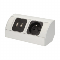 ORNO - GNIAZDO MEBLOWE 1x2P+Z 2xUSB PORTY USB BIAŁO-SREBRNY - OR-AE-1310