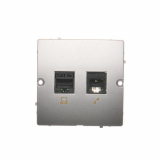 KONTAKT SIMON - Gniazdo komputerowe RJ45 kat.5e + telefoniczne RJ11 (moduł). Montaż gniazda na wkręty do puszki; srebrny mat - BMF5T.02/43