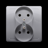 KONTAKT SIMON - Gniazdo wtyczkowe z uziemieniem podwójne, monoblok, z przesłonami torów prądowych 16A, 250V~, zaciski śrubowe; stal inox  *Kompletne - nie do ramek - BMGZ2Z/21