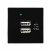 ORNO - NOEN USB x 2, podwójny port modułowy 45x45mm z ładowarką USB, 2,1A 5V DC, czarny - OR-GM-9010/B/USBX2