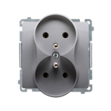 KONTAKT SIMON - GNIAZDO PODWÓJNE Z UZIEMIENIEM 2X2P+Z ZACISKI ŚRUBOWE 16A 250V IP20 INOX BASIC - BMGZ2M.01/21