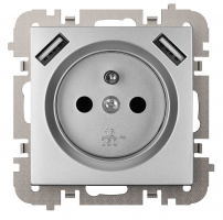 ELEKTRO-PLAST NASIELSK - VESTRA Gniazdo podtynkowe 2P+Z + 2xUSB zasilające, bez ramki, kolor srebrny. - 3888-16