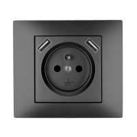 ELEKTRO-PLAST NASIELSK - VESTRA Gniazdo podtynkowe 2P+Z + 2xUSB zasilające, bez ramki, kolor czarny. - 3888-19