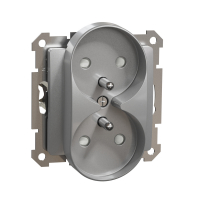 SCHNEIDER ELECTRIC - Gniazdo 2x2P+PE z przesłonami do systemu ramkowego (do ramek Elements), srebrne aluminium Sedna Design - SDD113271