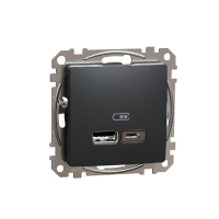 SCHNEIDER ELECTRIC - ŁADOWARKA USB TYP A + TYP C 2.4A/2,1A ZACISKI ŚRUBOWE CZARNY ANTRACYT SEDNA DESIGN - SDD114402