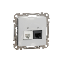 SCHNEIDER ELECTRIC - Sedna Design, Gniazdo komputerowo-telefoniczne (RJ45 kat.6 UTP + RJ11), srebrne aluminium - SDD113468