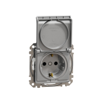 SCHNEIDER ELECTRIC - Sedna Design, Gniazdo schuko z przesłonami IP44, srebrne aluminium - SDD213023