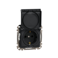SCHNEIDER ELECTRIC - Sedna Design, Gniazdo schuko z przesłonami IP44, czarny antracyt - SDD214023